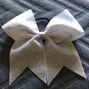 Large white grosgrain Cheer Bow with clear stones